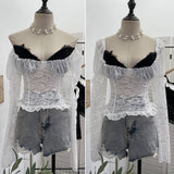 Sexy Low Chest With Chest Cushion Long-Sleeved Lace-Up Dress Wooden Ear Bottom Short Top 8123