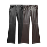 BSK & TRAF Women's Clothing 2025 Autumn New Hottie Leather Buckle Micro-Rapid Body Leisure Leather Trousers High Waist