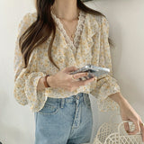 Spring And Summer 2025 New Collar Leaves Lace Splicing Chiffon Dress Sweet Broken Flower Shirt Loose