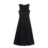 Summer New Solid Color Sleeveless Collar Fan Flute Dress 6962030