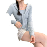 Small Design Sense Navy Collar Shawl Long-Sleeved T-Shirt Woman 2025 Early Autumn New Folds To Collect Beautiful Small Tops
