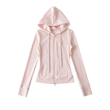 Korean Small Man Standing Thin Hooded Zipper Coat + Loose Feeling Loose Draw Rope Broad Leg Trousers Two Sets Of Women