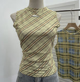 Double-Layer Mesh Vest Retro Design Slim Slimming Sleeveless T-Shirt Short Top 8036