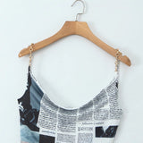 Autumn And Winter New Irregular Pendulum Newspaper Print Sling Skirt Dress