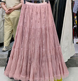 Autumn Folded Net Dress Large Size Women's A-Character Skirt Long Fairy Dress Cake Skirt Skirt Skirt Skirt