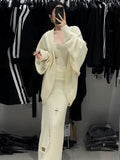 Autumn And Winter Lazy Wind Relaxation Knitted Three-Piece Set Of Women's New Medium And Long Knitted Open Shirt Sling Half-Body Set