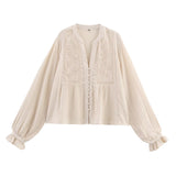 Spring New Simple Set Hollow Embroidery Short Shirt 8741022