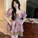 [Invisible Zipper] Purple Tie-Dye Poneng Skirt Summer New Retro Ocean Stunning Beautiful Dress