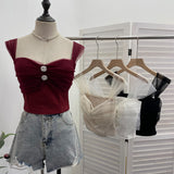 Real Shooting Net Red Pure Lust Folding Net Yarn Splicing Sling Sling Vest Bratie Short Sleeveless Top 8039