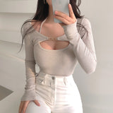 South Korea's New Thread Sexy Skinny Hanging Neck Sling Vest + Korean Long-Sleeved Shirt Two Sets