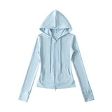 Korean Small Man Standing Thin Hooded Zipper Coat + Loose Feeling Loose Draw Rope Broad Leg Trousers Two Sets Of Women