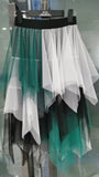 Irregular Net Dress Women Color Splicing Colliding Color A-Character Skirt Cake Fluffy Skirt Long Half-Body Skirt