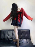Black Bow With Bare Back V-Necked Sweater Women's Autumn/Winter 2026 New Lazy Wind High Sense Loose Knitting Top
