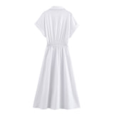 Spring 2025 New Linen-Blend Fan Flute Shirt Dress 8351030
