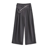 Spice Girls Irregular Belt Hanging Suit Pants Autumn Loose Thin Straight Trousers Street Broad Leggings