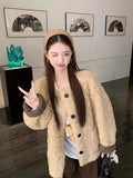 Gentle Wind Warm Lamb Wool Coat Women's Winter Korean Lazy Wind Relaxed Black Plush Coat