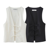 Spring New Bow Trim V-Neck Elastic Repair Body 3067041