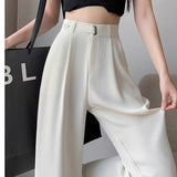Ice Silk Broad Leg Pants Women Summer Thin High Waist Hanging Straight Small Small Print Drag Floor Suit Pants