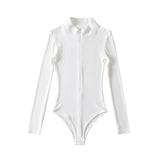 Slim Thin Zipper Collar Long-Sleeved Women's Bottom Shirt Solid Color T-Shirt
