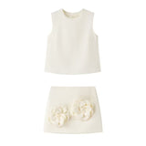 Spring New Simple Waistcoat Floral Dress Half-Piece Two-Set