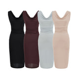 French Temperament Collar Sleeveless Dress Women's Summer Folding Waist High Sense Body Bottom Bag Long Skirt