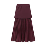 Summer New Gold Button Knitted Vest Small Folding Splicing Skirt Set