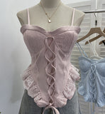 Real-Hand Shot Thai With Chest Pad Strap Lace Splicing Irregular Sling Vest Short Sleeveless Top 2860