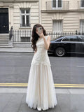 Gentle Style Lace Splicing Mesh Dress Summer Temperament Slim Sleeveless Vest Long Dress New Female