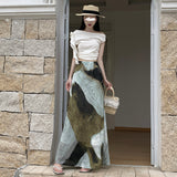 Vintage Tie-Dye Fishtail Skirt Half-Dress Girl Summer 2026 New Slimy-Skinny A-Word Ass Long Skirt