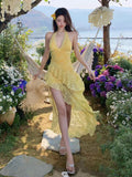 Pure Hottie Seaside Photo Dress Yellow Lace Hanging Neck Before The Back Of The Long Dress Ambience Island Skirt