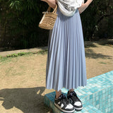 Simple Multi-Color New Folding Skirt Half-Dress Woman High Waist Thin Solid Color Hanging Medium Long Folding Skirt