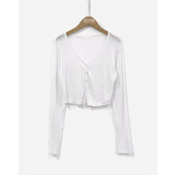White V-Neck Thin Thin Cardigan Coat Female Button Sunscreen Slim Thin Short Top Female South Korea