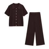 Summer New Hollow Short-Sleeved Knitted Knitted Trousers Set