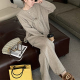 Autumn And Winter New Knitted Top Shawl Broad Leg Pants Three-Piece Temperament Loose High-End Lazy Sweater Set
