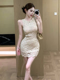 French Hollow Lace Vest Dress Women's New Summer Waist Thin Dress Dress Temperament Ass Skirt
