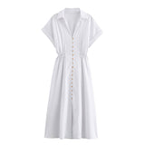 Spring 2025 New Linen-Blend Fan Flute Shirt Dress 8351030