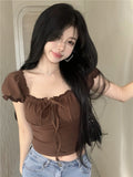 Tlace Side Shoulder Short-Sleeved T-Shirt Women's Summer Chicic Repair Short Bubble Sleeves On The Shoulder