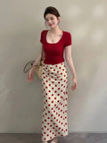 Mingla Dopamine Wears A Set Of Skirts Women's Summer Age-Red Red Top Half Body Skirt Two Sets