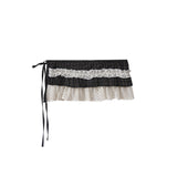 Real Shooting Retro College Style Lace Lotus Side Splicing Tie With Folded Skirt Curtain One-Style Ass Woman
