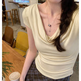 2026 Early Spring Design Collar Slim Thin Elastic Short-Sleeved T-Shirt For The New Hottie Blouse