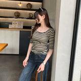 Direct Sales Lyselle Tiansi Design Stripe Bumpy Short-Sleeved T-Shirt Women's Commuting Summer New Beautiful Top