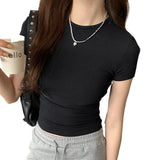 2026 Early Spring Gray Short-Sleeved Women's Spring And Summer New Simple Positive Shoulder Repair Fashion Sympathize With Small Man's Top