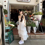Sweet Age-Down White Sling Dress Women's Summer Holiday Small Loose Cake Long Skirt