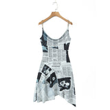 Autumn And Winter New Irregular Pendulum Newspaper Print Sling Skirt Dress