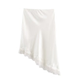 Autumn New Lace Splicing Silk-Sing Texture Asymmetric Skirt 4772518