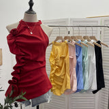 Spicy Design Sleeveless Leaves Three-Dimensional Flower Blouse Atmosphere Slimming Waist 1166