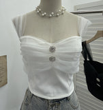 Real Shooting Net Red Pure Lust Folding Net Yarn Splicing Sling Sling Vest Bratie Short Sleeveless Top 8039