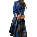 Hepburn Retro Suit Female Autumn And Winter Temperament Small Fragrant Goddess Fan Senior Sweater Half-Body Skirt Two Sets