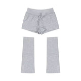 Lazy Gray Casual Sports Suit Women's Autumn 2026 New High-End Sleeve Shorts Two-Piece Set