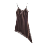 Autumn New Lace Decoration Asymmetric Sling Dress 5919200